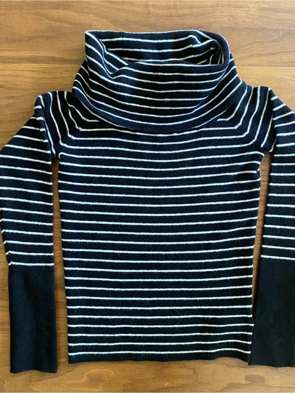 Free People Black and White Striped Cowl Neck Sweater